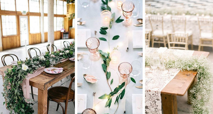girland, inspiration, Bröllop, dukning, Blommor, Fest